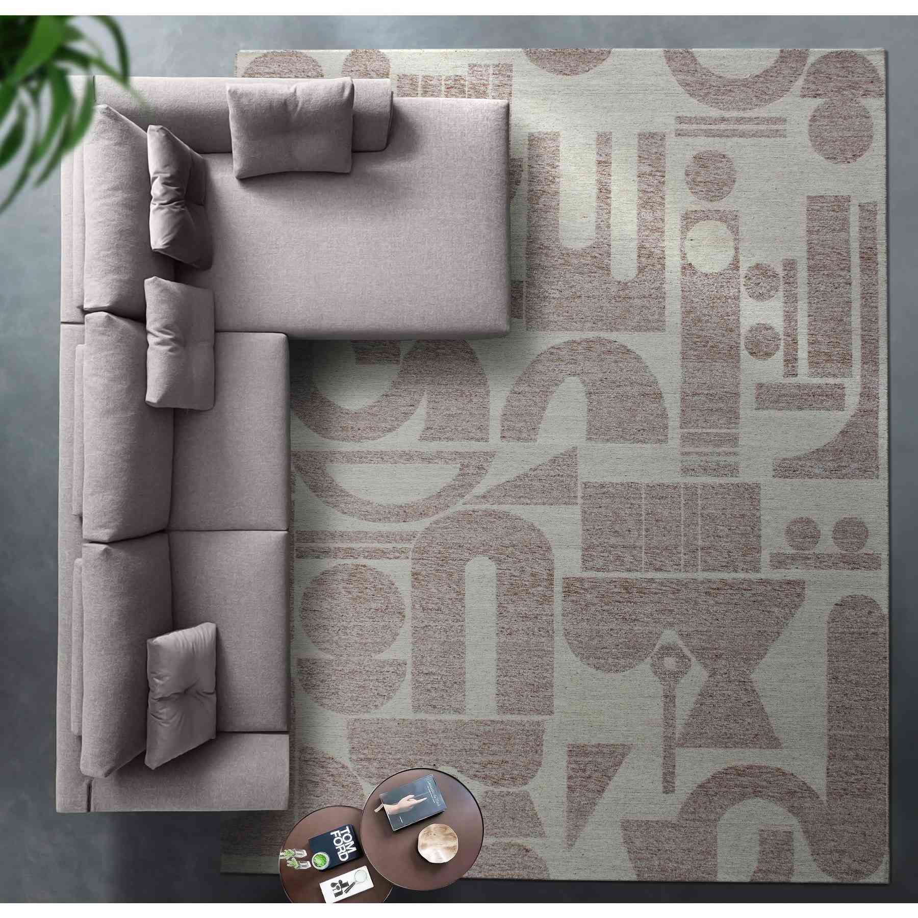 21-30-01100-9.jpg Taupe and ivory flatwoven wool blend rug with abstract geometric pattern