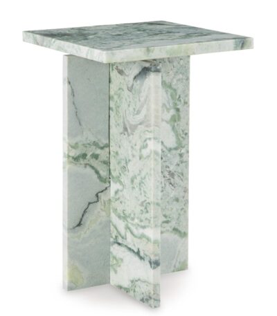 Sage Green marble accent side table with sculptural cross-base design — view 3