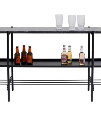 Grey marble-look console table with black metal frame and lower shelf — view 3
