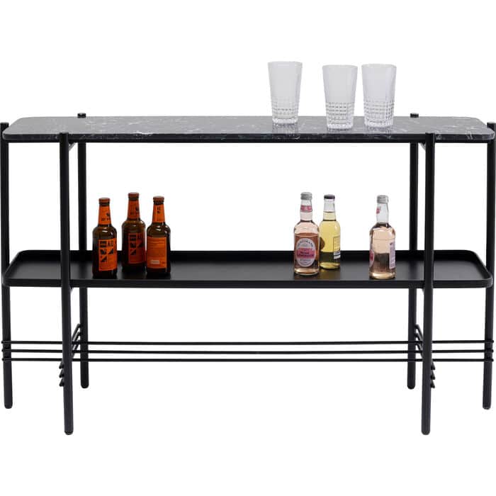 Grey marble-look console table with black metal frame and lower shelf — view 3