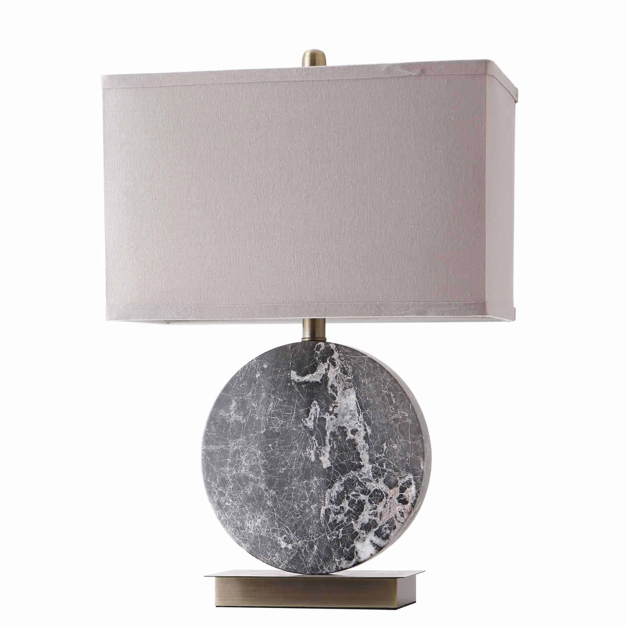 10-30-02675-1.jpg Marble-Look Stone Table Lamp – Grey & Brushed Brass - الصورة 1