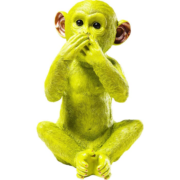 Lime green polyresin monkey figurine money box with bronze ears and hidden coin slot