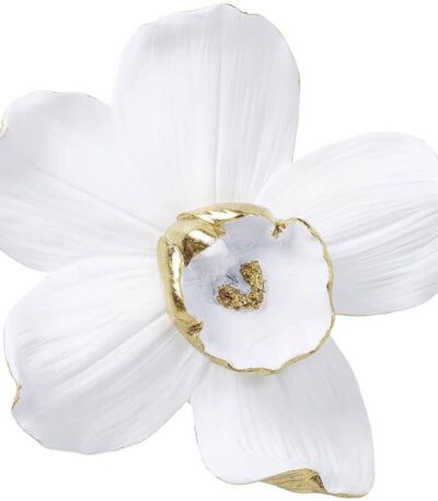 White polyresin orchid wall decor with gold-dipped petal tips