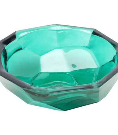 Faceted emerald green glass bowl with octagonal origami-inspired design