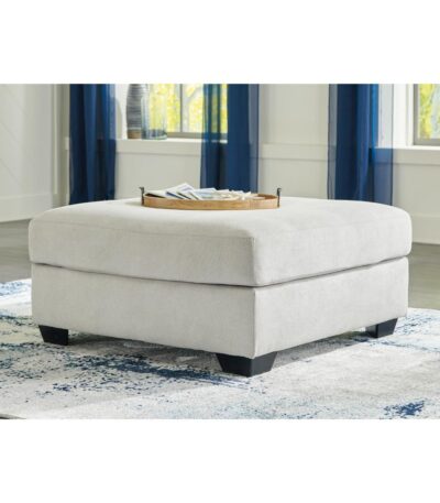 Warm White fabric oversized square accent ottoman with espresso block feet