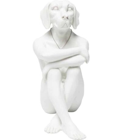 Cream polyresin gangster dog figurine seated with crossed arms and chain necklace