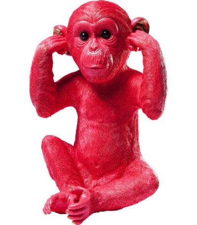 Red polyresin monkey ornament money box with textured finish and gold-tipped hands