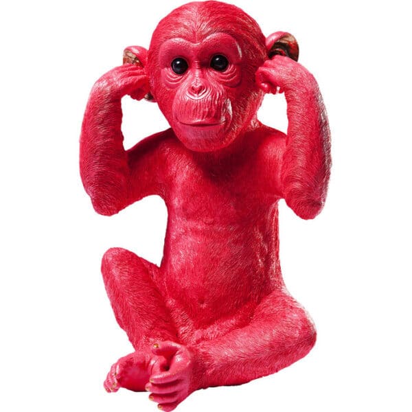 Red polyresin monkey ornament money box with textured finish and gold-tipped hands