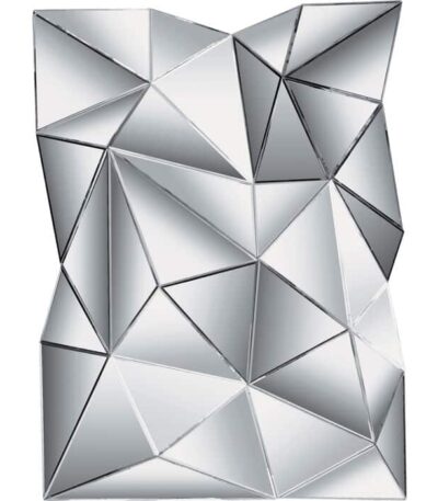 Frameless silver faceted glass wall mirror with irregular jagged silhouette