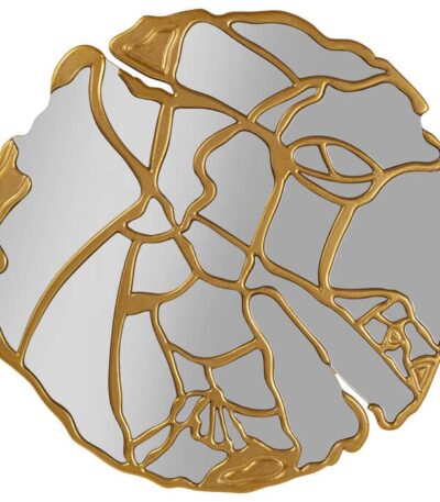Round gold-framed decorative wall mirror with irregular mosaic mirrored panels