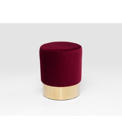 Bordeaux velvet cylindrical stool with polished brass base