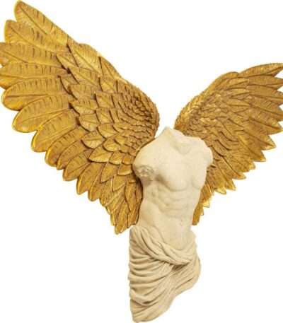 Sculptural Guardian Angel wall décor with gold feathered wings and stone-look torso — view 7