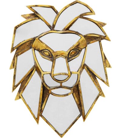 Antique gold faceted lion head wall decor with mirrored glass panels