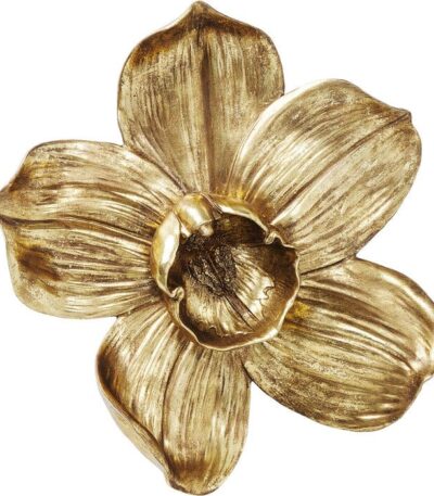 Gold polyresin sculptural orchid wall decor with dimensional petals