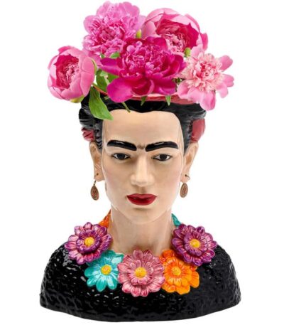 Porcelain bust vase with hand-painted face and floral garland, 34cm decorative accent