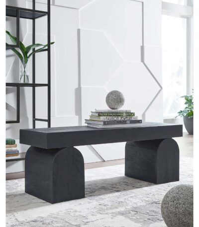 Black solid wood accent bench with sculptural arched legs
