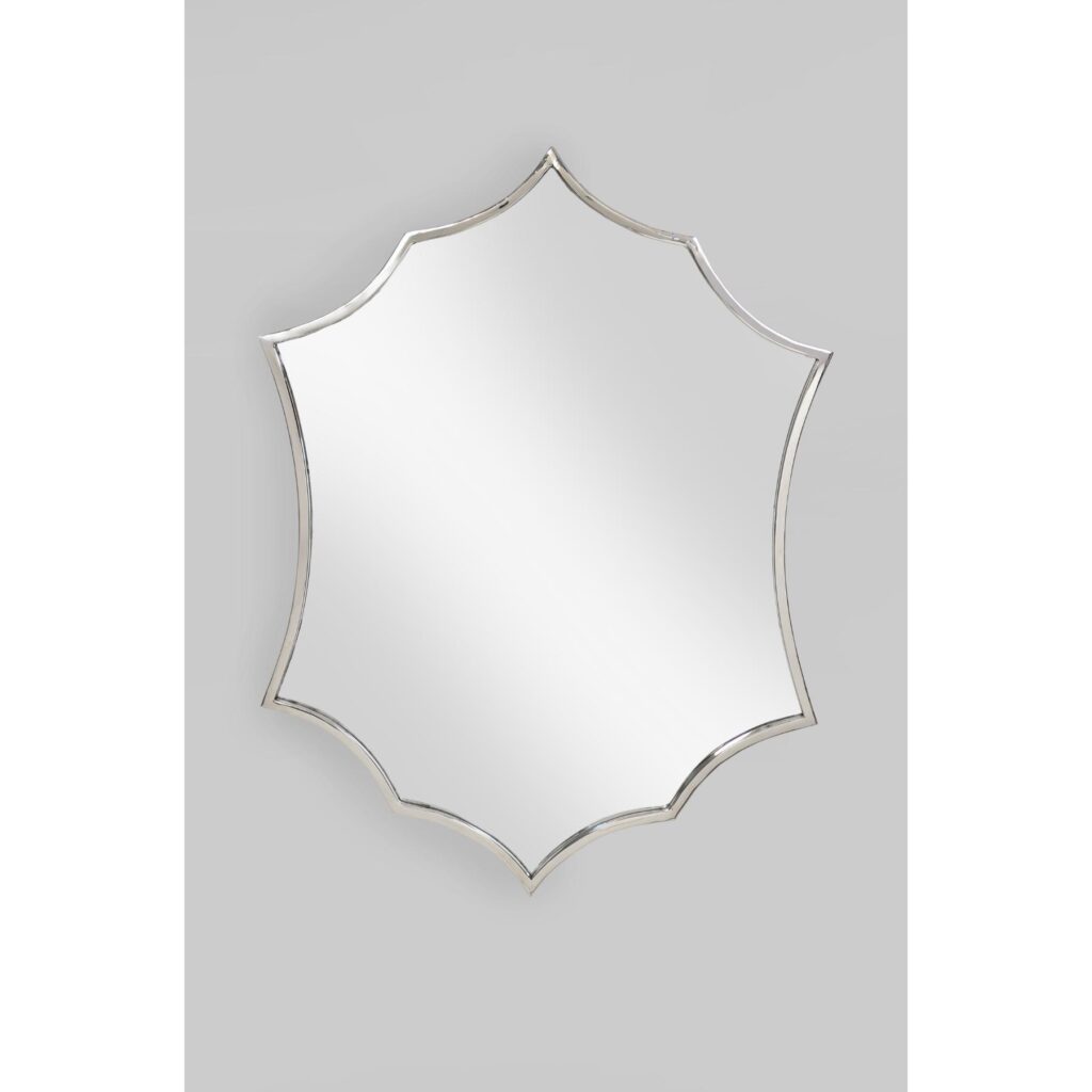 Star-shaped wall mirror with polished silver metal frame