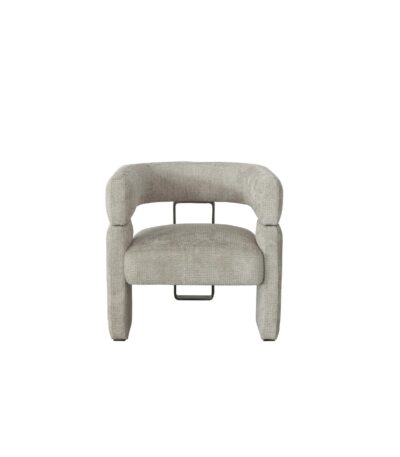 Beige textured fabric sofa chair with curved barrel back and block legs