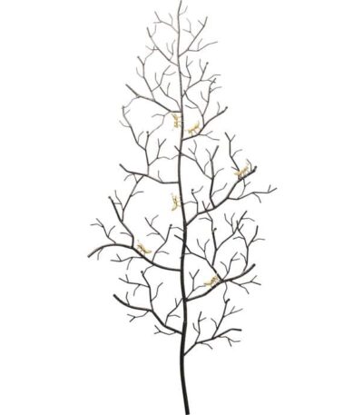 Black steel tree-branch wall coat rack with gilded gold ant details