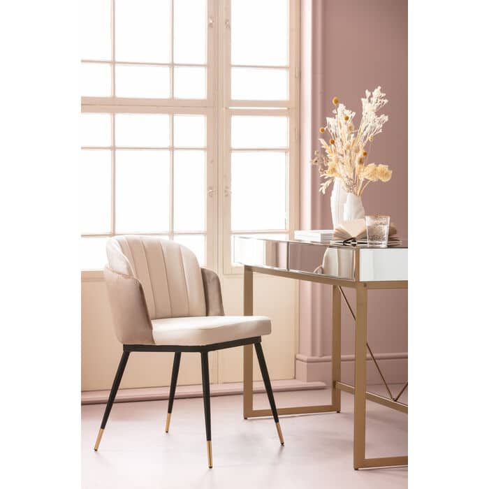 65-30-00058-1.jpg Taupe and ivory velvet dining chair with black steel brass-tipped legs