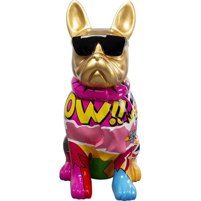 20-30-07243-1.jpg XXL polyresin bulldog statuary with gold head and colourful pop-art graffiti finish