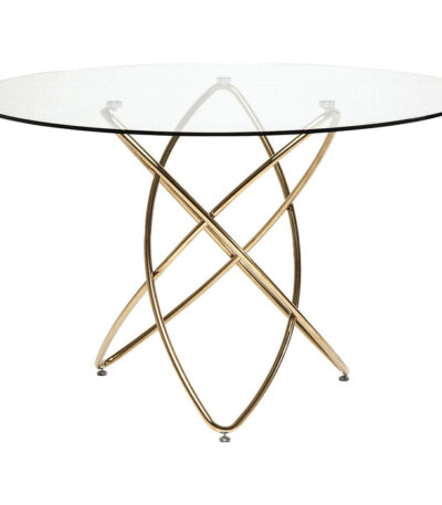 Round center table with Gold interlocking steel base and clear glass top