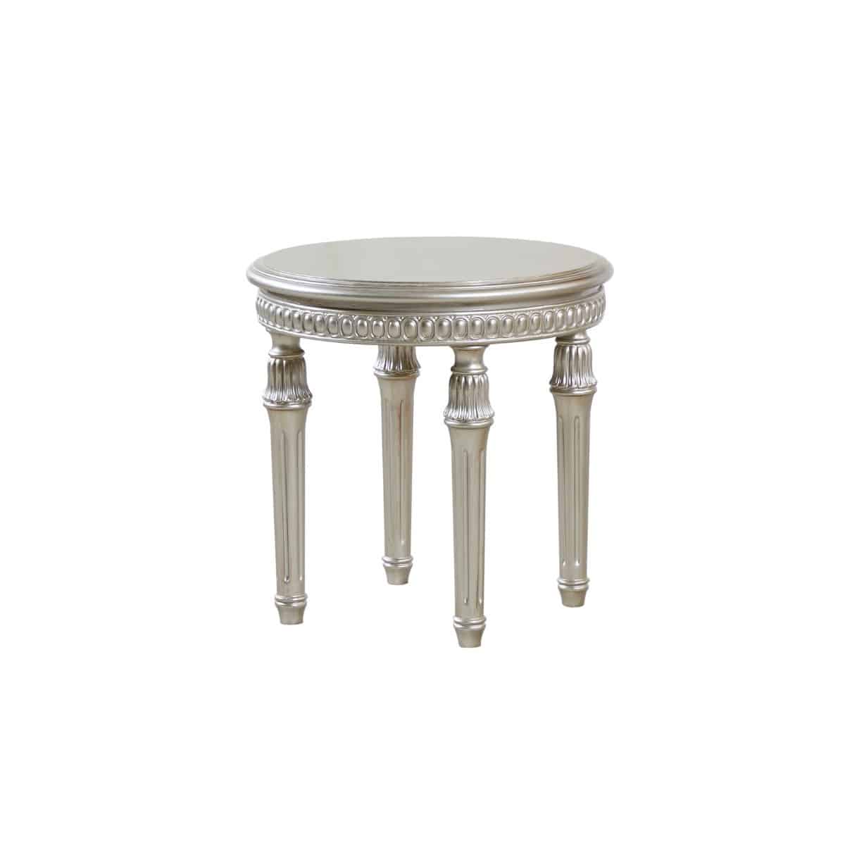 07-30-00714-4.jpg Dove Grey oval center table with carved fluted legs and bead-and-reel moulding — view 5