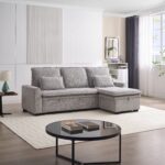3 Seater Fabric Corner Sofa Set Bed with Storage - Warm Grey