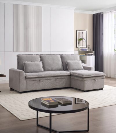 3 Seater Fabric Corner Sofa Set Bed with Storage - Warm Grey