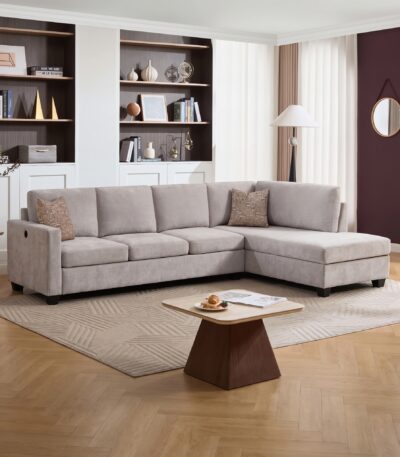 4 Seater Fabric Corner Sectional Sofa - Warm Grey