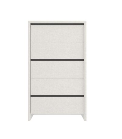 Cream melamine 5-drawer chest with handle-free fronts and dark grey trim