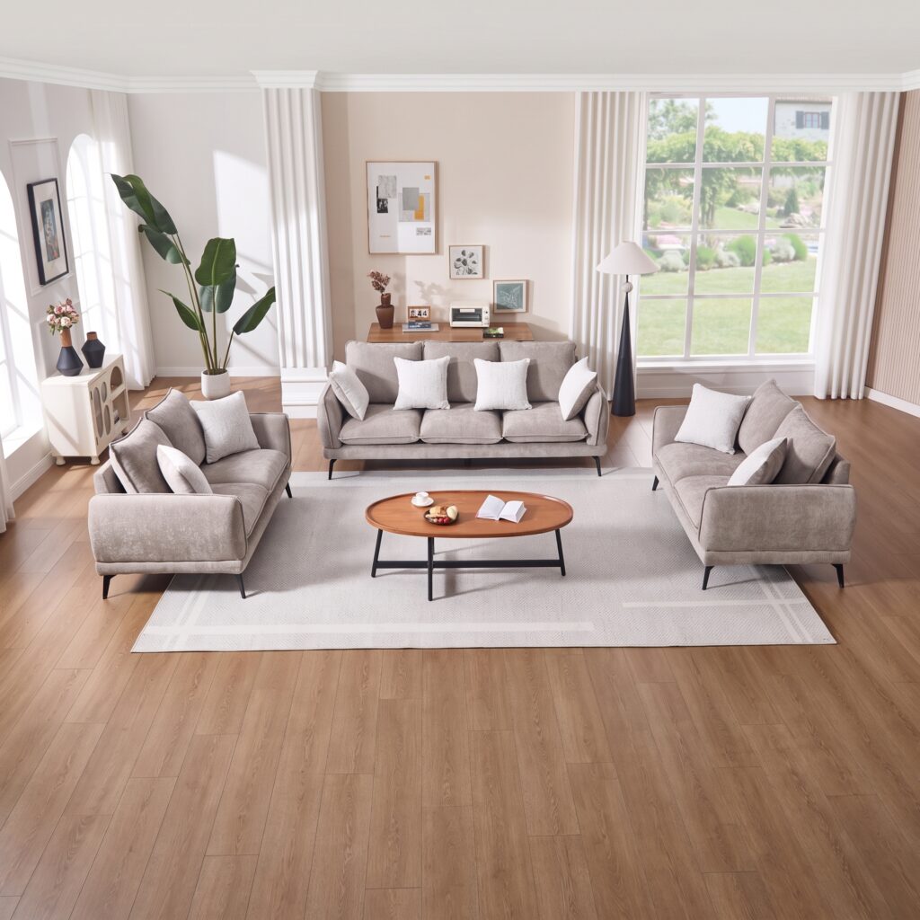 7 Seater Chenille Fabric Sofa Set - Warm Taupe