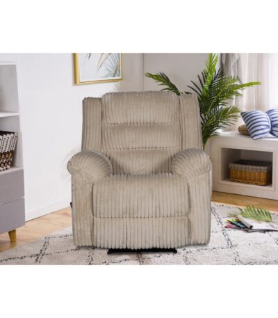 Caramel ribbed fabric manual recliner chair with padded arms and side lever