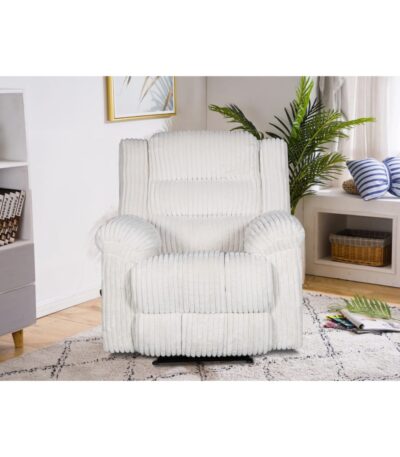 Cream textured fabric recliner chair with pillow-top arms and extended footrest