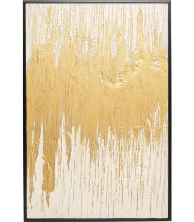 Framed textured abstract canvas wall art in gold and white with black frame