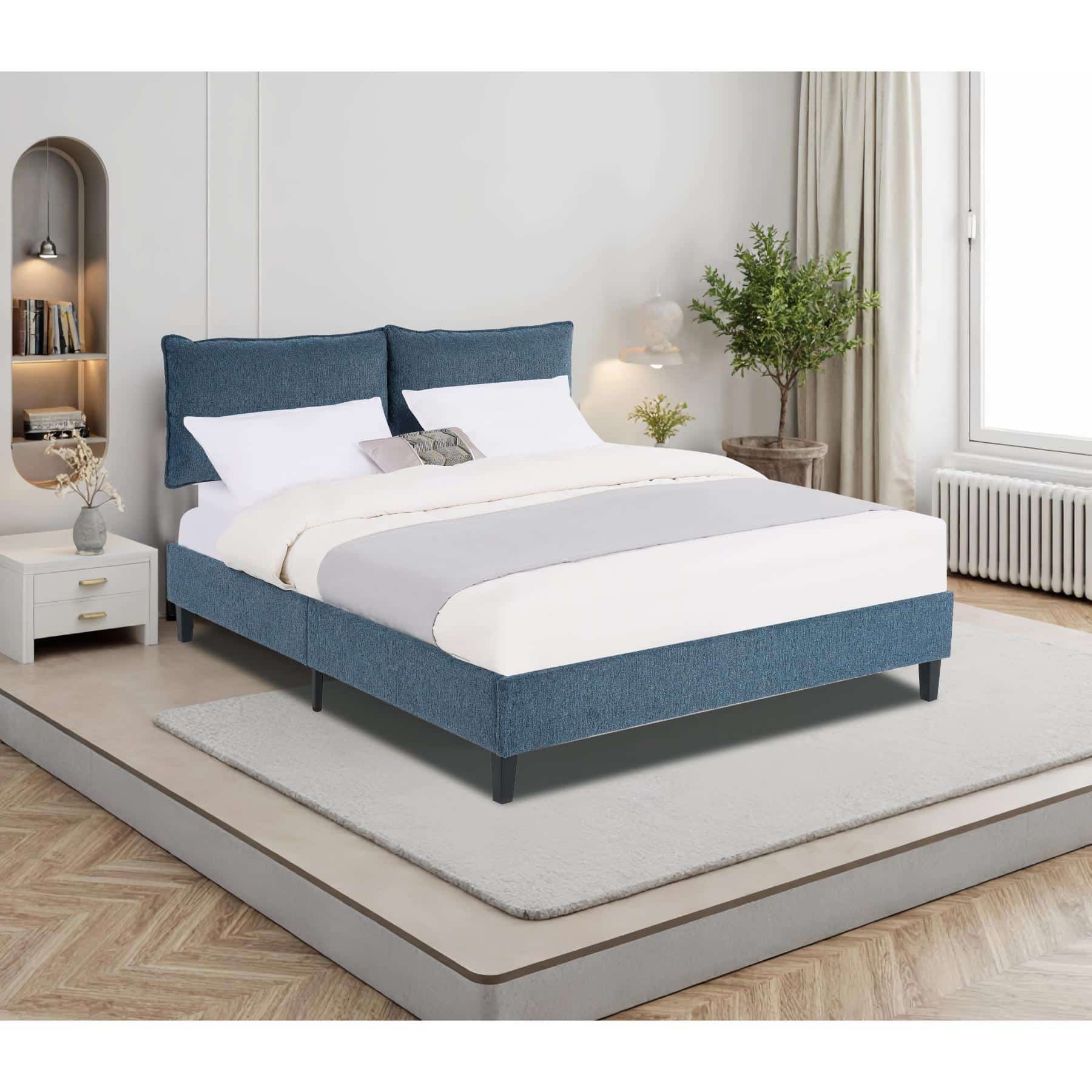 63-30-00012-1.jpg Queen upholstered bed with pillow-style headboard in Denim Blue fabric