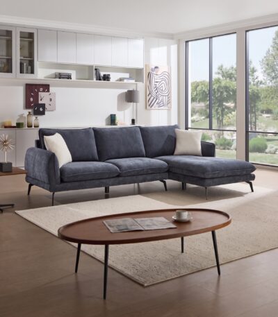 Right-Arm-Facing Fabric Chaise Sofa - Slate Blue