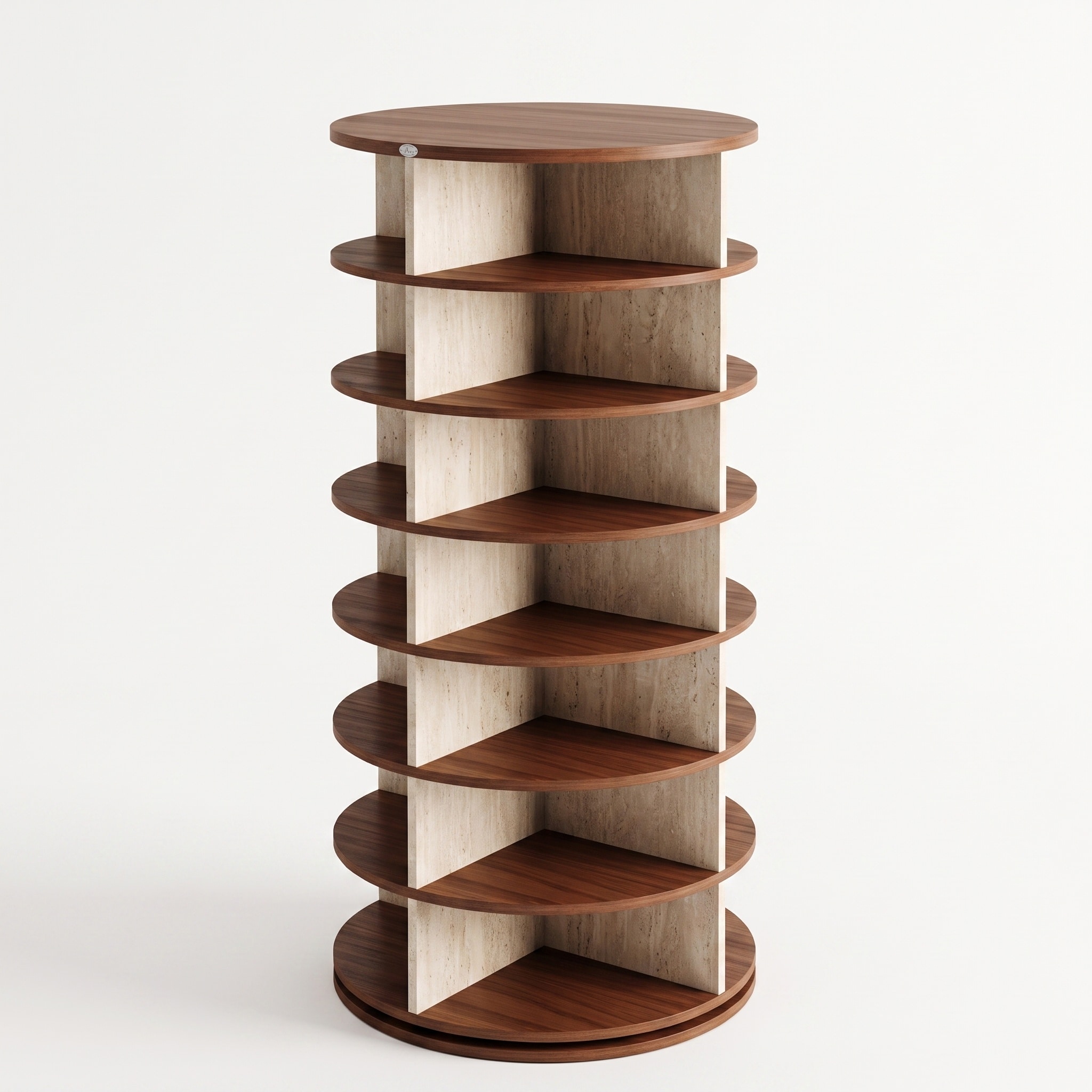 26-30-00014-8.jpg Rotating Wood-Look shoe rack in brown and white with open tier shelving — view 2
