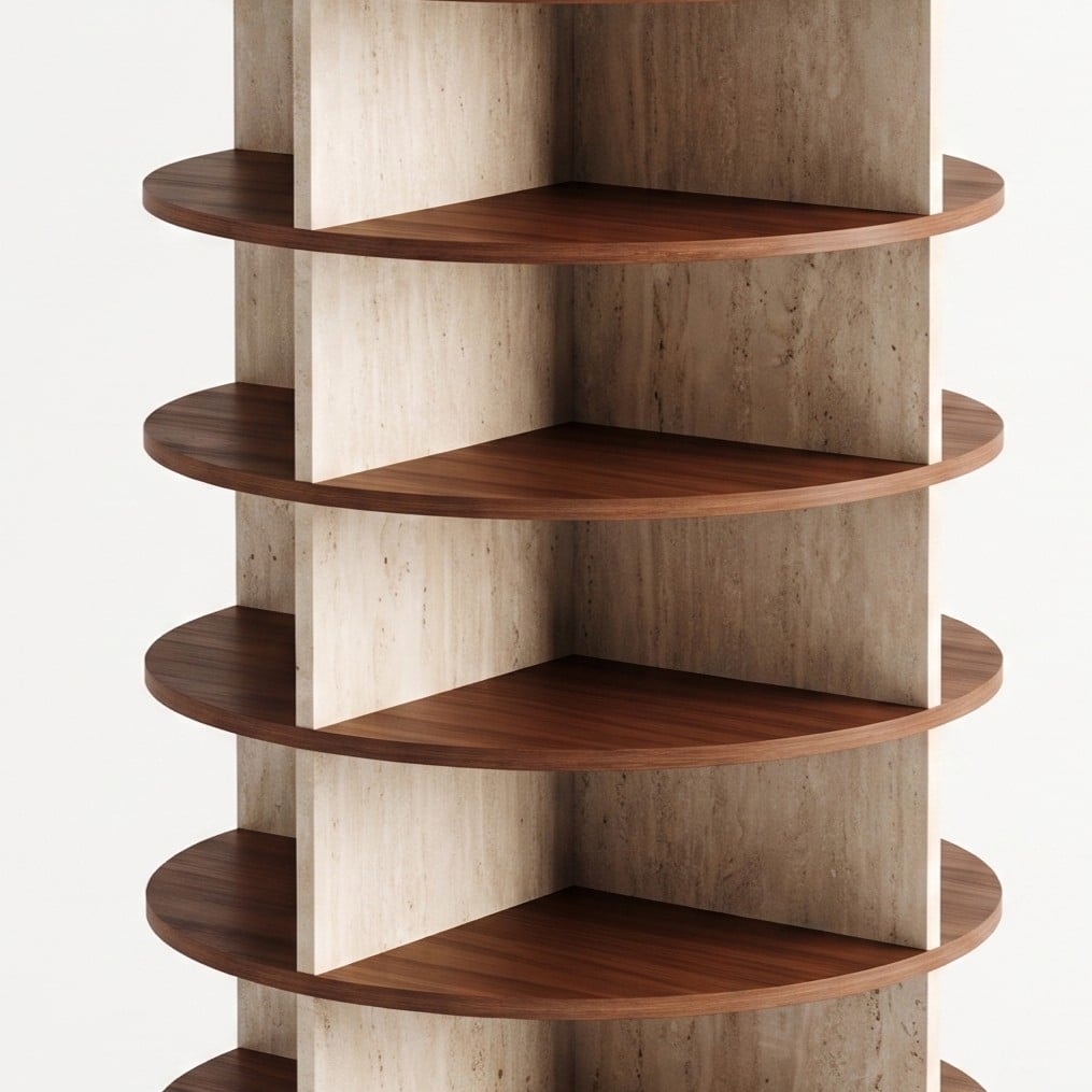 26-30-00014-5.jpg Rotating Wood-Look shoe rack in brown and white with open tier shelving — view 3