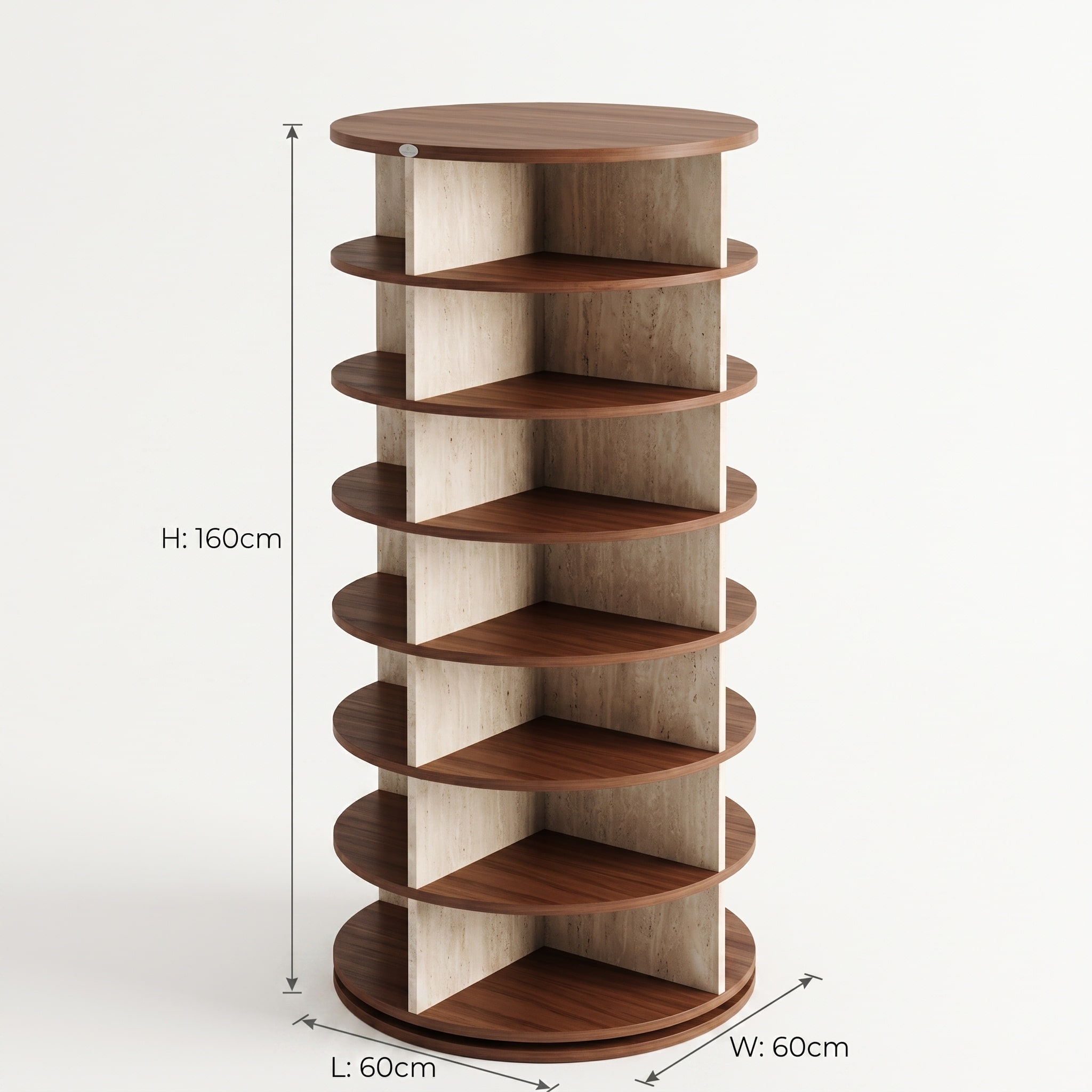 26-30-00014-6.jpg Rotating Wood-Look shoe rack in brown and white with open tier shelving — view 4
