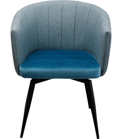 Slate Blue channel-tufted swivel dining chair with Teal Blue velvet-look seat and black steel legs