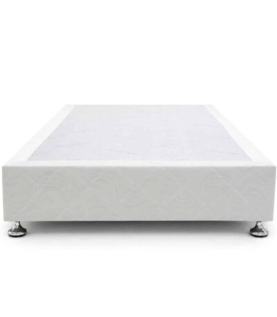 White quilted fabric divan base with chrome legs, King size bed support