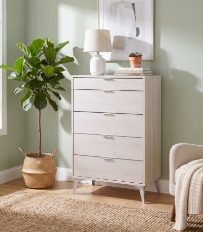 5-Drawer Wood-Grain Chest of Drawers – Ash Grey