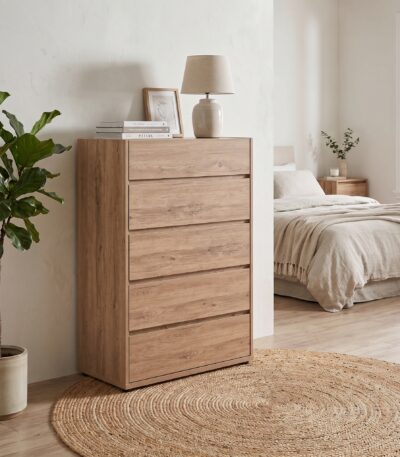 5-Drawer Wood-Grain Chest of Drawers – Warm Oatmeal