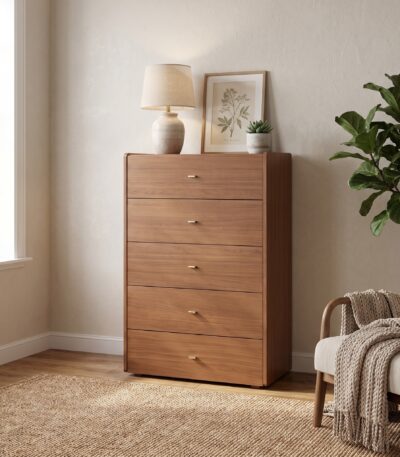 5-Drawer Wood-Grain Chest with Soft-Closing Rails - Honey Walnut