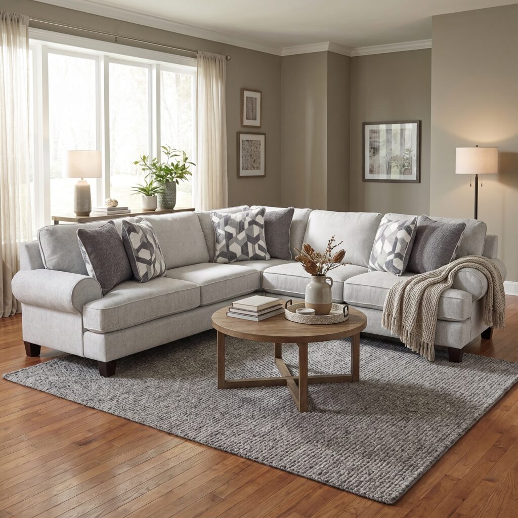 5 Seater Fabric Corner Sofa Set - Oatmeal Grey