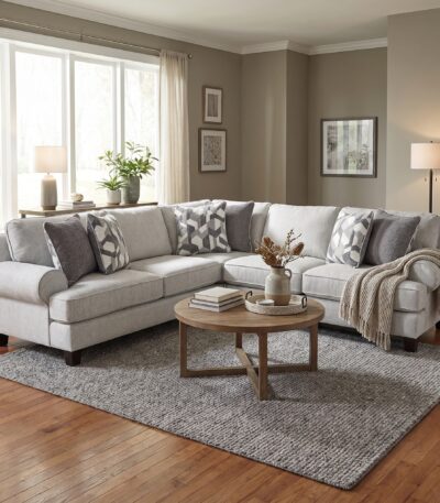 5 Seater Fabric Corner Sofa Set - Oatmeal Grey