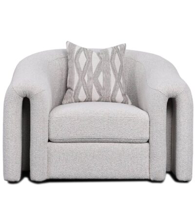 Warm grey boucle sofa chair with curved barrel back and rolled arms — view 2