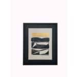 Framed abstract wall art with charcoal shapes and gold-leaf accent in black wood frame — view 3