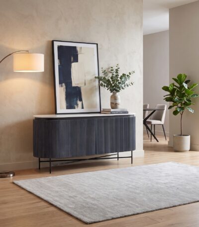 Glenn Reeded Wood Sideboard with Marble-Look Top - Denim Blue